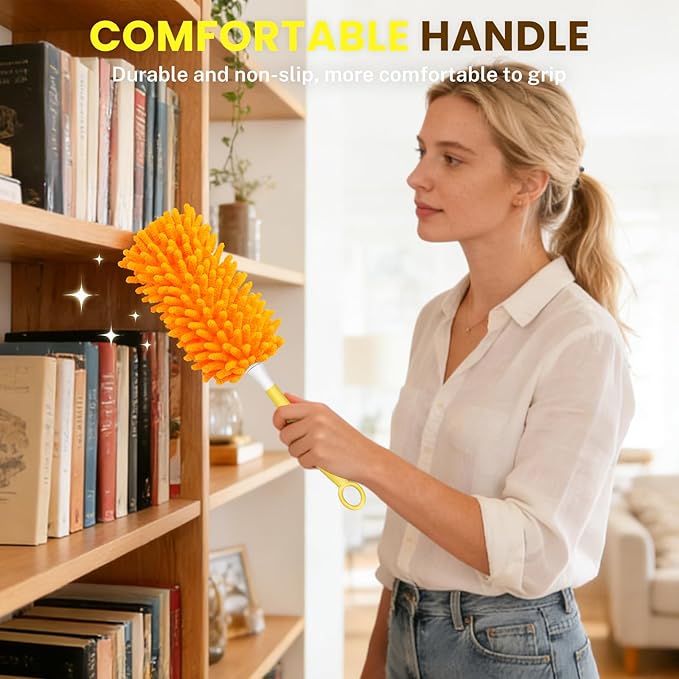 SetSail Dusters for Cleaning Compatible with Swiffer Small Microfiber Duster Refills 4pcs Reusable Duster Refill with 1 Handle Washable Duster Cleaner Kit for Furniture, Car Interior, Blind