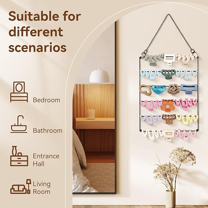 SNOWSTAR Hair Claw Clip Organizer,5-Tier Wall Hanging Hair Clip Holder and Storage for Women Girls,Claw Clip Hanger Home Decor for Wall,Door,Closet