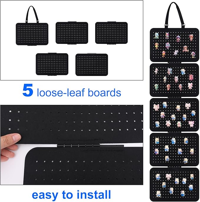 BOXOB Wall Hanging Brooch Pin Organizer, Enamel Lapel Pin Display Case Panels, Easy to Install Collection Storage Holder Pages with 5 Loose-Leaf Board Pieces for Pin Folio Display Stand(Black)