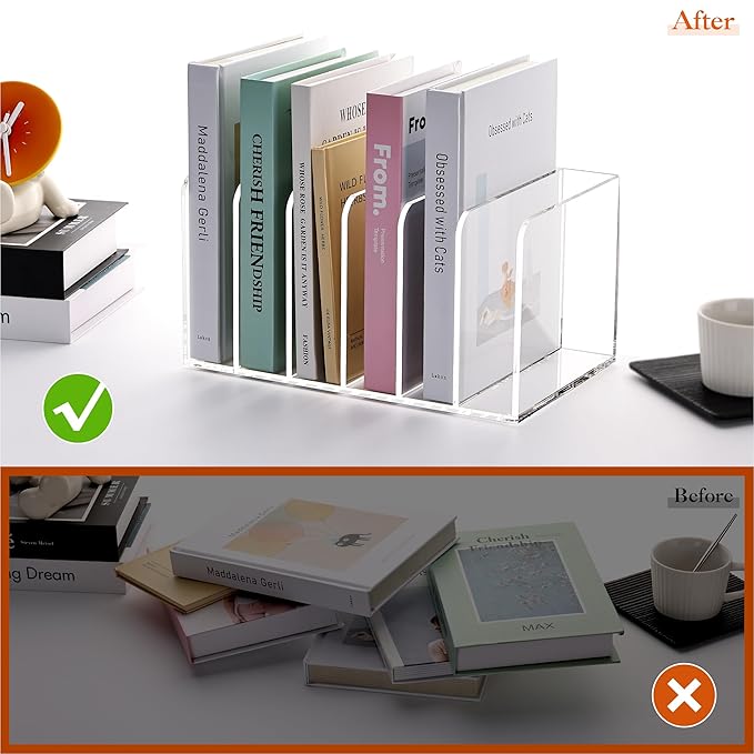 YUXUN Acrylic Magazine Holder,Clear Desk Organizer File Sorter for Notebook,Paper,Envelope,Magazine, Book Storage-Office/Home/Classroom Organization(6 Compartments,B5)