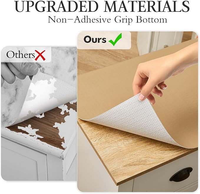 Beautysaid Shelf and Drawer Liner for Kitchen Cabinet, Non Adhesive Non Slip Shelf Paper Waterproof Washable Thickened for Dresser Pantry Shelve Bathroom Protector Liner(Beige,12 in x 30 FT)