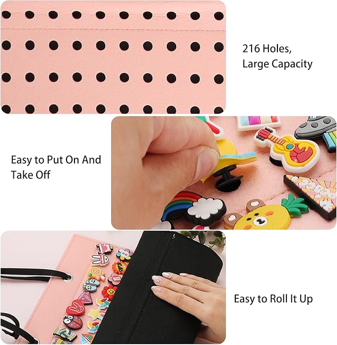 JUXYES Shoe Charms Organizer Wall Hanging Charm Collection Holder with 216 Holes, Portable Decorative Croc Shoe Charms Display Hanging Decoration Croc Charm Collection Storage Organizer