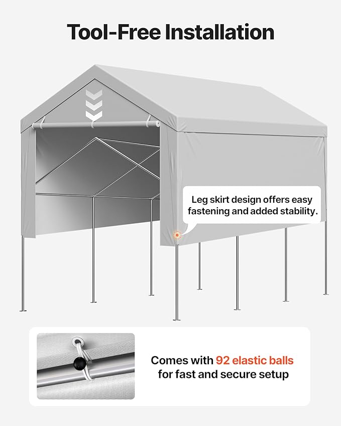 VEVOR Carport Replacement Canopy Cover, 13 x 20 ft Potable Garage Tent Top Tarp with Sidewalls, UV-Resistant & Waterproof, Heavy Duty Car Shelter Tarp with Ball Buggees, Grey, Frame Not Included
