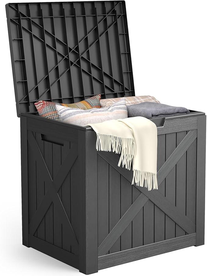 Outdoor Storage Box, 35 Gallon Deck Box, Resin Waterproof Patio Storage Bin for Package Delivery, Patio Furniture Cushion, Garden Tools, Pool Accessories, Weatherproof
