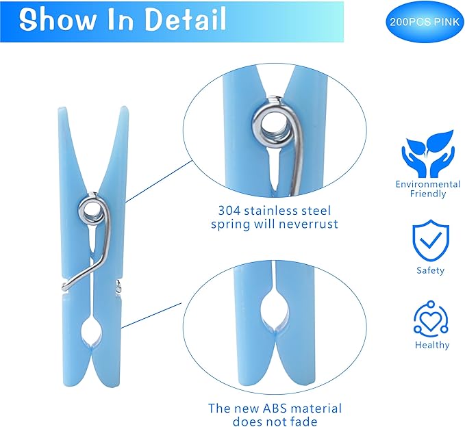100PCS Blue Plastic Clothes Pins for Boy Baby Shower Games, DIY Crafts, Photos - 1.35 Inch Small Mini Pins, Tiny Clips for Laundry & Picture Displays Gender Reveal Party Decorations