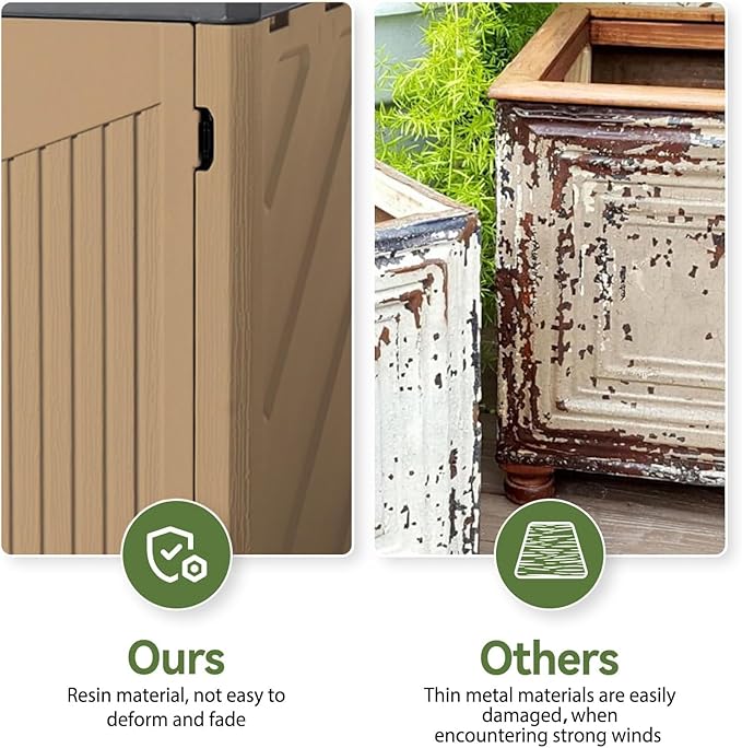 Aoxun Outdoor Storage Cabinet 35 Cu.Ft 2 Shelves, Outdoor Trash Can Storage Shed Waterproof Horizontal Storage Shed Outdoor Storage for Garbage Bin, Generator, and Lawn Mower (Brown)