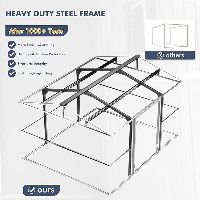 12x10 FT Outdoor Metal Shed,Unique Clear Roof Windows Lockable Double Door Air Vent,Heavy Duty Reinforced Frame Waterproof Sheds for Garden Storage Large Lawnmower Tool,Dark Grey