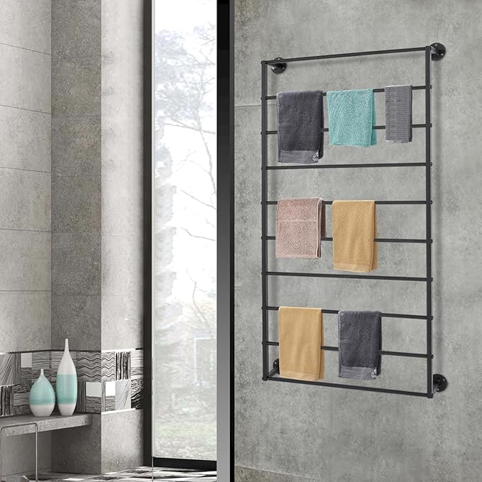 10 Tiers Tie & Scarf Rack, Wall Mounted Scarf Rack, Wall Display Rack, Multifunctional Metal Rack, Towels Storage Rack, Ribbon Holder Wall Display Rack for Accessory Stores Flower Shops (Black)