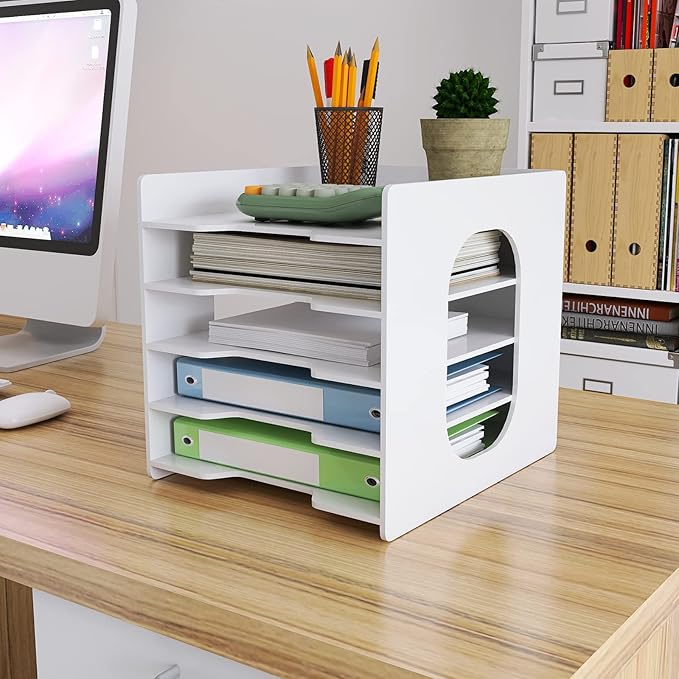 Natwind 5-Tier 10”x12” Scrapbook Desk Organizer,Paper Organizer,File Organizer,Letter tray,Paper Sorter,White File Holder for Home Office, School Classroom