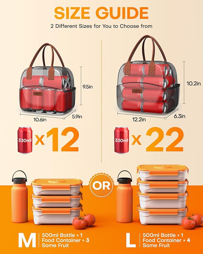 HOTOR Lunch Bag for Women & Men - Wear-Resistant Insulated Lunch Box with Large Capacity, Multi-Functional Cooler Bag for Office, Picnic, Black, 10L,10.60" x 5.90" x 9.50"