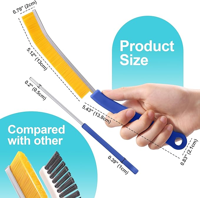JOYMOOP 4 Pack Crevice Cleaning Brush, Blue Hard Bristle Grout Brush, House Cleaning Supplies, Magnetic Gap Cleaning Brush for Kitchen, Bathroom, Window, Toilet, Multifunctional Cleaning Tools