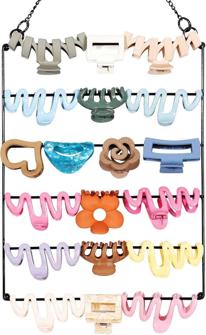 SNOWSTAR Hair Claw Clip Organizer,5-Tier Wall Hanging Hair Clip Holder and Storage for Women Girls,Claw Clip Hanger Home Decor for Wall,Door,Closet