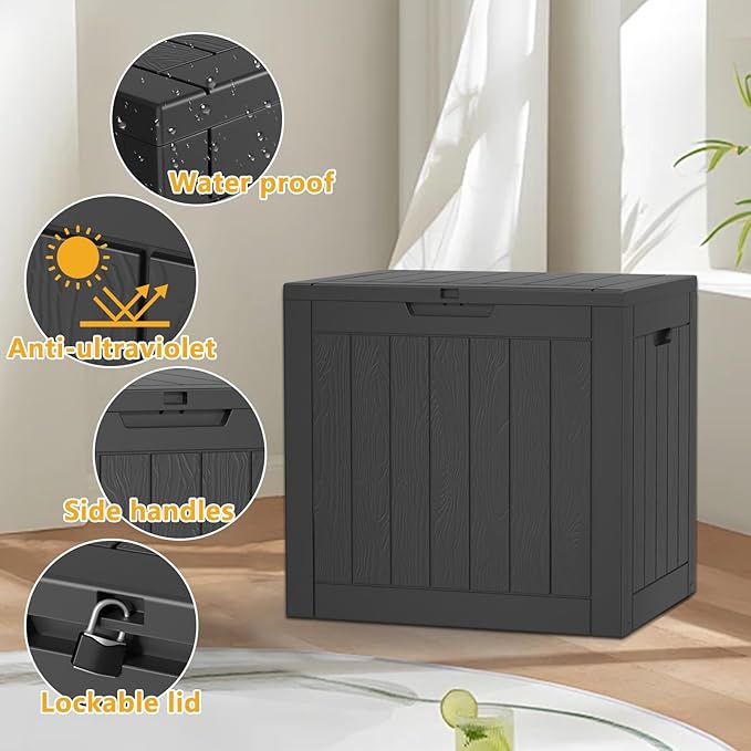 EasyUp 31Gallon Outdoor Deck Box Waterproof,Indoor and Outdoor Storage Box,Resin Storage Bin for Patio Furniture Cushions Garden Tools,UV Resistant（Black）