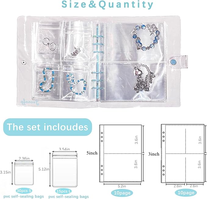 Travel Jewelry Organizer Book, High Capacity Clear Jewelry Storage Book with Portable Thick PVC Pouches,Jewelry Organizer Bags for Earrings Necklace and Rings