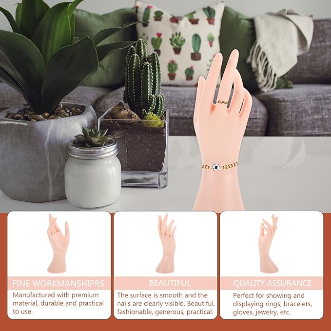 Hand Model Display Stand for Jewelry Collection Decorative Bracelet and Ring Storage Holder Skin Tone Mannequin Hand Stable Tabletop Organizer for Accessories