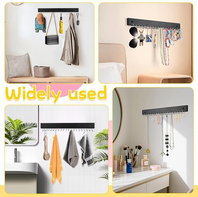 4 Pack Necklace Holder Wall Mount, Hanging Jewelry Organizer with 80 Hooks Total, Space Saving Wooden Necklace Holder for Wall, Necklace Organizer Hanging for Necklaces, Bracelets, Pendant