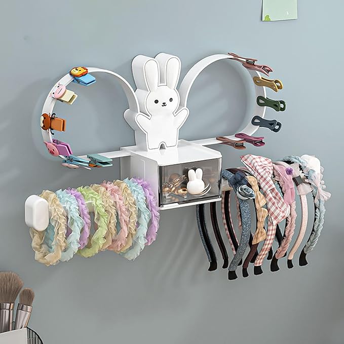 Cartoon Rabbit Hair Accessories Holder Wall Mount Headband Hair Tie Clip Headwear Hair Bows Display Stand Organizer Yellow