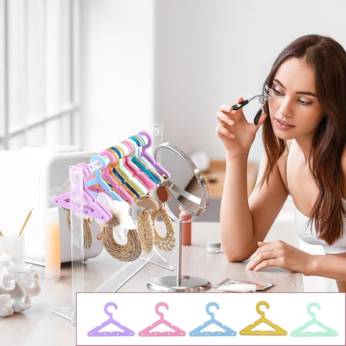 40pcs Colorful Acrylic Earring Hangers - Mini Jewelry Display Rack for Dangling Earrings, Organizer for Retail Store or Home Decor (Hanger+Floor Rack)