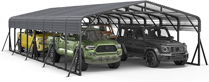20x40FT Heavy Duty Metal Carport, Outdoor Portable Car Garage w/Reinforced Support Rods & Windproof Ground Anchors, All-Season Versatile Outdoor Shelter for Car, Boats, Truck