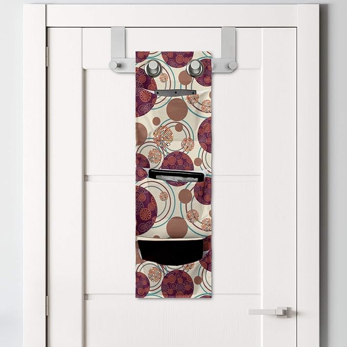 Lunarable Geometric Circle Hanging Pocket Organizer, Ring Spherical Disco Balls Dot and Stripes Swirls Display Print, Printed Polyester Storage Bag with Pockets, 9" x 27", Maroon Beige