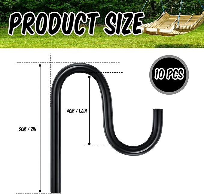 Blulu 10 Pcs 2'' Long Shed Hooks Shed Accessories Without Drilling Hole for Hanging Heavy Duty Individual Utility Hooks Universal Wall Mounted J Utility Hangers for Tools Shovels Rakes (Black)