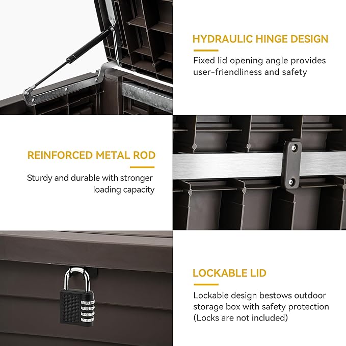 DWVO Large Deck Box 150 Gallon Waterproof Outdoor Storage Box, Extra Large Outdoor Bin, Resin Louvered Patio Storage for Pillows, Garden Tools & Pool Supplies, Lockable, Dark Brown