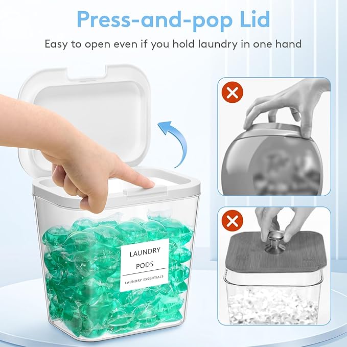 Lifewit 2 Pcs Laundry Pods Container with Pop-up Lid, Detergent Dispenser, Dryer Sheet Holder, Laundry Room Organization Storage Jars for Washing Powder, Soap, Scent Booster Beads, 2700 ml/0.72gal