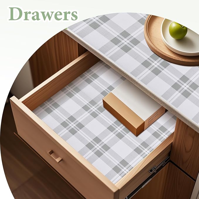 Drawer and Shelf Liner for Kitchen Cabinet: 12 in X 30 Ft Non Slip Waterproof Shelf Paper Non Adhesive Refrigerator Liners Light Grey Lattice Easy Liners for Bathroom