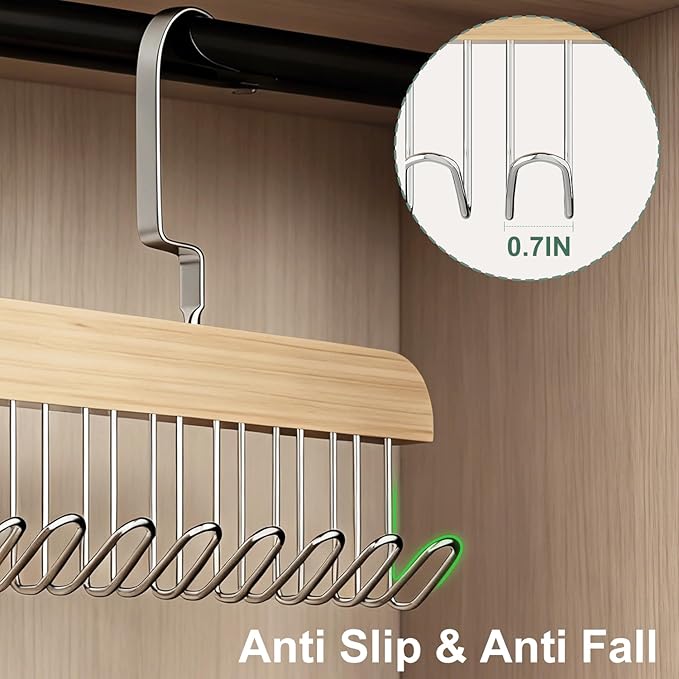 4 Pack Tie Hanger for Closet, Wooden Tie Rack Hangers for Men with 8 Hooks, Space Saving Tie Holder Organizer,Closet Storage for Ties,Belts,Bras,Scarves,Tank Tops