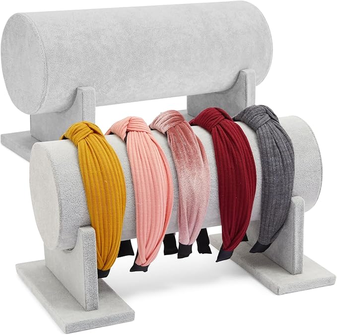 Juvale Velvet Headband Holder & Organizer Stand for Girls and Women Storage Rack for Hair Accessories, Perfect for Display, Organization, and Easy Access - 2Pack (Gray)