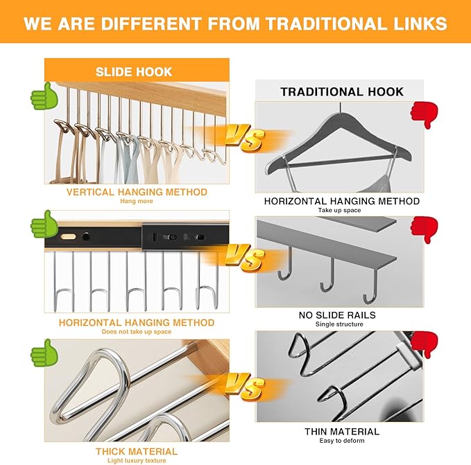 2 Pack Pull Out Closet Hanger with 8 Hooks,Valet Rod for Closet Pull Out,Sliding Side Mount Clothes Rack for Ties,Belts, Scarves,Space Saving Organizer,Pants Hooks for Jeans (Right-Pull)