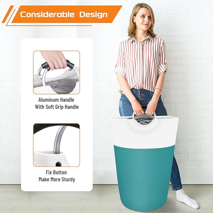 BlissTotes 75L Laundry Basket, Freestanding Laundry Hamper, Collapsible Dirty Clothes Hamper, Waterproof Fabric with Foam Protected Aluminum Handles for College, Dorm, Family (Green)