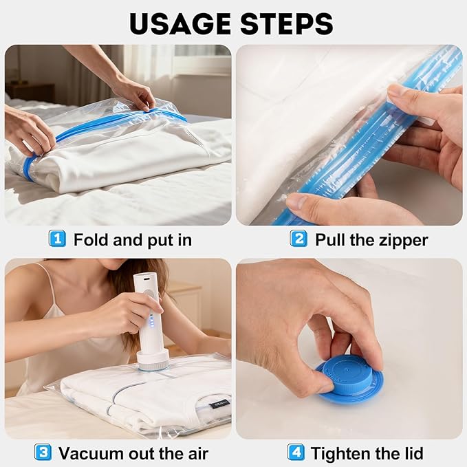 Mapambo Travel Vacuum Bags with -4000Pa Electric pump, 9 Pack Vacuum Seal Bags for Clothing Travel in 3 Combo sizes, Space Saver Vacuum Storage Bags, Saving up to 80% of Space (9 Combo Pack)