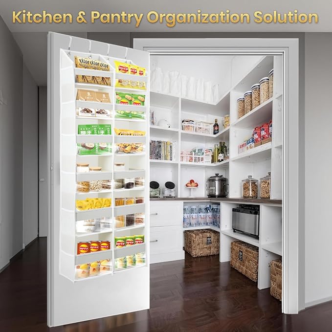 HOMELUX THEORY UPGRADED 6 Tiers Over The Door Organizer Hanging - 100D EXTRA THICK & 50lbs HUGE CAPACITY, 12 Side Mesh Pockets Over The Door Shoe Organizer, Hanging Closet Organizer (Transparent, XL)