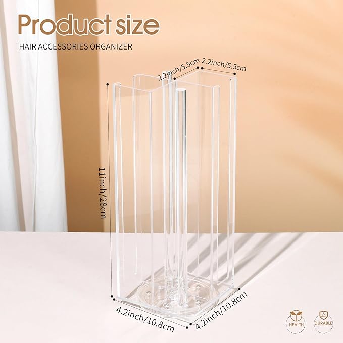 OAOLEER Acrylic Scrunchie Holder Claw Clip Organizer, Hair Ties Display Stand, 4 Tier Hair Accessories Organizer Storage for Bracelets Bangle Watches (Type-B)