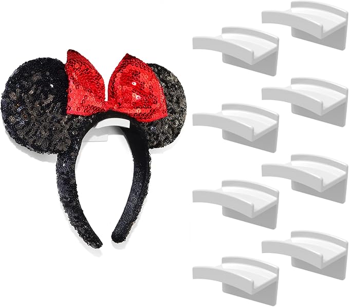 Modern JP Adhesive Hooks for Disney Ears (8-Pack) - Minimalist Disney Ear Holder, No Drilling Headband Holder Design, Strong Hold Headband Organizer - USA Patented, White