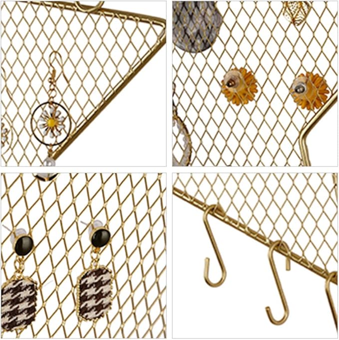 Eforcase Earring Wall Holder Hanging Jewelry Storage Organizer, Metal Grid Moon Shape Jewelry Rack Hanging Jewelry Organizer Gift for Women and Girls