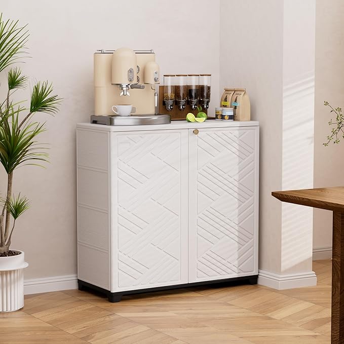 Storage Box Outdoor Caninet,Resin Indoor Storage Box Waterproof,Outdoor Storage Cabinets for Patio/Garden/Backyard(with 1 Shelf)-White