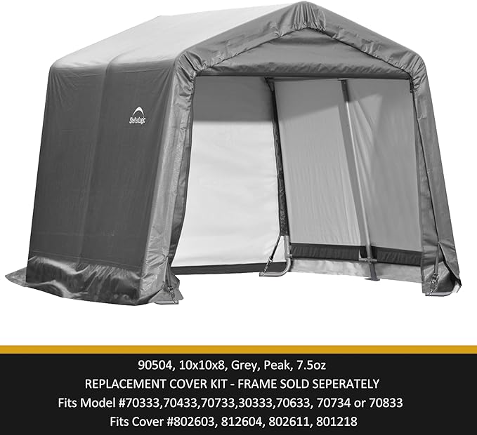 ShelterLogic Replacement Cover Kit Only No Frame-10x10x8 Peak Gray 90504 (7.5oz Gray)