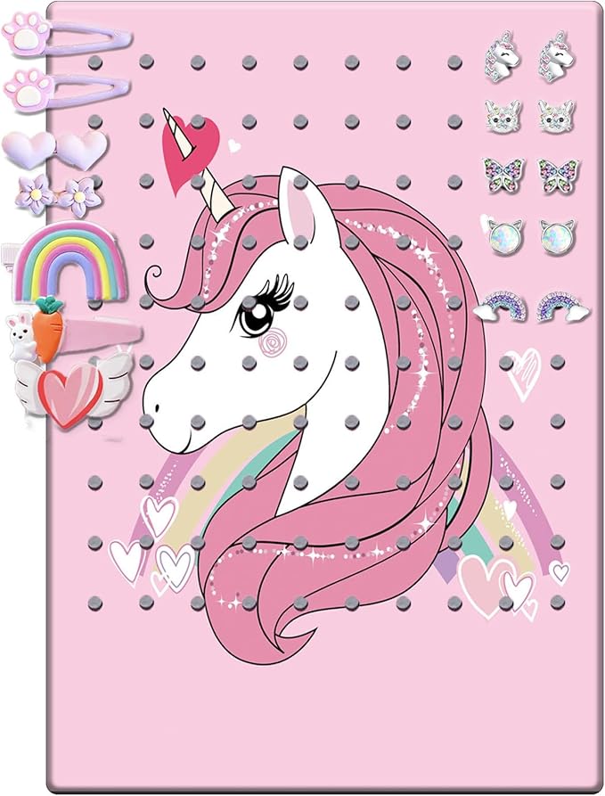 Hanging Jewelry Holder Organizer,Nursery Decor Earring holder Jewelry Hanger Wall Mounted Hanging Jewelry Organizer for Stud Earrings,Necklaces,Bracelets,Rings - Unicorn Gifts for Girls (Pink Unicorn)