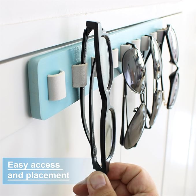 Sunglasses Organizer Wall Mounted Wood Sunglass Holder for Home Glasses Holder/Sunglasses Rack,Home Decor (Lake Blue-1pcs-long)