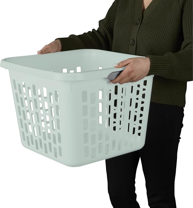 Sterilite Laundry Basket, Plastic Clothes Hamper, Large Square Bin with Comfort Grip Handles and Reinforced Rim, 1.5 Bushel Capacity, Mint, 18 Pack