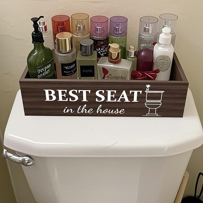 Bathroom Decor Box, Toilet Paper Basket 2 Sides Signs Farmhouse Bathroom Toilet Basket Tank Topper Rustic Farmhouse Home Decor for Livingroom Kitchen（One Dark Brown Box）