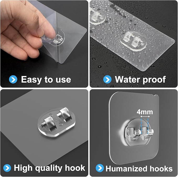 Shower Caddy Adhesive Replacement, Transparent Strong Adhesive Hooks, No Drilling, Waterproof, for Shower Caddy, Bathroom Storage Shelves and Kitchen Racks (Double*8pcs + Single*4pcs)