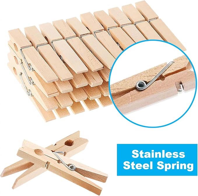 SenseYo 200 Pcs 2.9 Inch Wooden Clothespins Clips for Hanging Clothes, Craft, Home