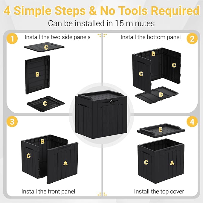 Greesum Outdoor Storage Box 31 Gallon Storage Box with Lid for Patio Furniture, Garden Tools, Pool Supplies, Waterproof and UV Resistant, Lockable, Dark Black
