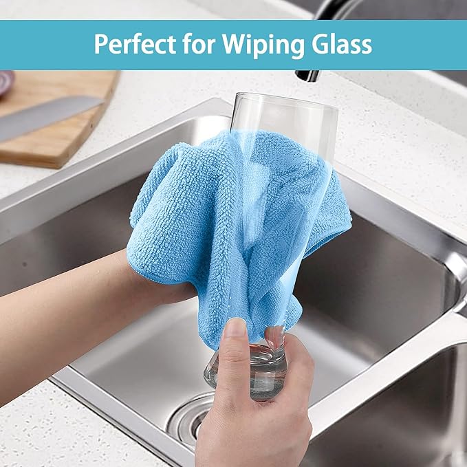 HOMEXCEL Blue Microfiber Cleaning Cloth, 5 Pack Cleaning Towels for Kitchen, Lint Free, Scratch-Free, Highly Absorbent, and Reusable Cleaning Rags for House, Window and Glass, Cars, 11.5 X11.5 inch