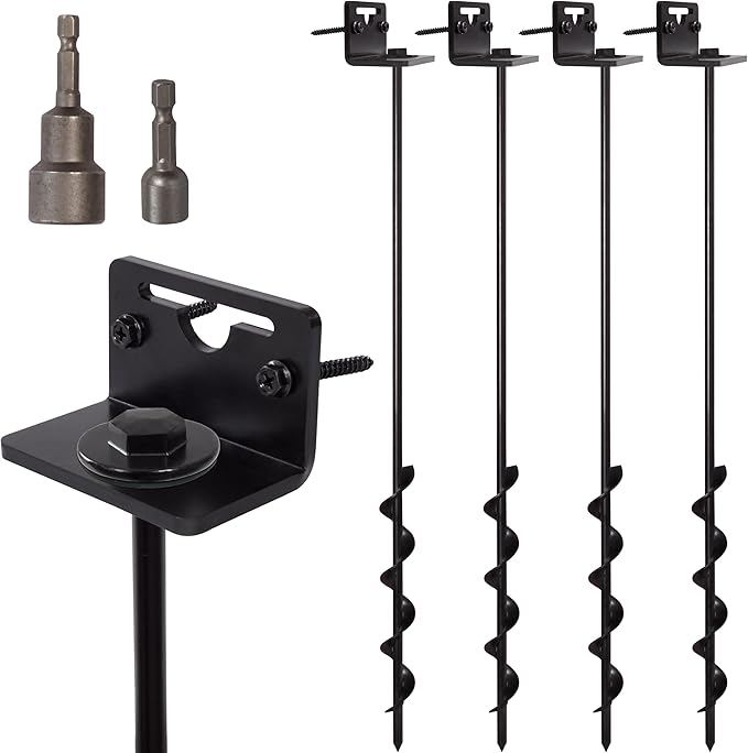 VASGOR 24” Mobile Home Anchors - Ground Anchor Screw in with Brackets and Adapter for Drill - Earth Anchors - Storage Shed and Swing Anchor Kits
