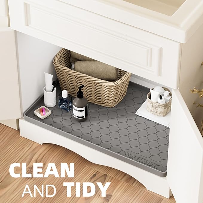 Silicone Under Sink Mat 31" x 22", kitchen Essentials and Gadgets, Shelf liner and Cabinet Protector, Home Organizers and Storage, Waterproof Bathroom Tray