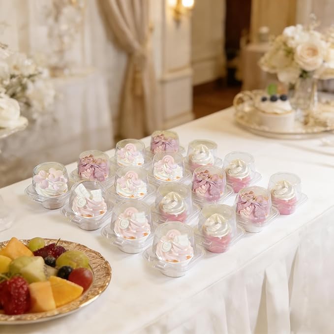 25 Pack Individual Cupcake Containers Plastic Cupcake Boxes Cupcake Holders Stackable Deep Dome Cupcake Carrier